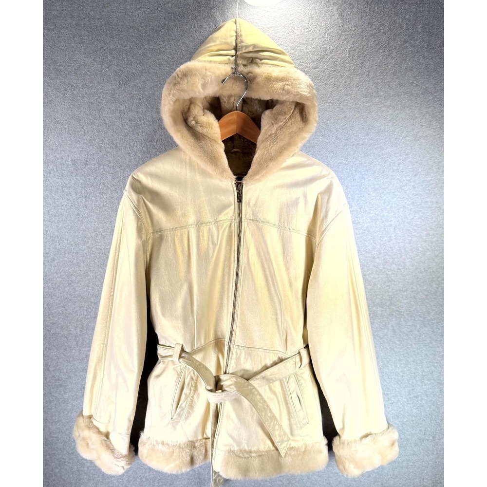 Vintage Wilsons Leather Jacket Women's Medium Champage Faux Fur Trim Hooded
